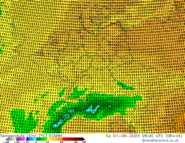 température (2m) ECMWF sam 01.06.2024 06 UTC