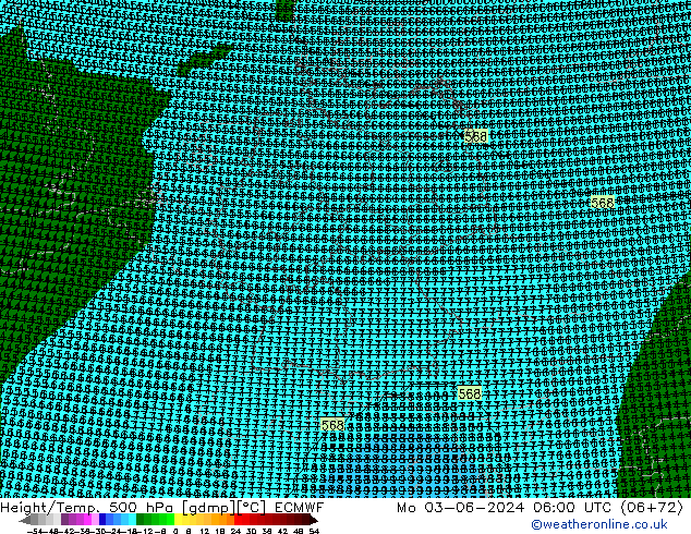 Height/Temp. 500 hPa ECMWF Mo 03.06.2024 06 UTC