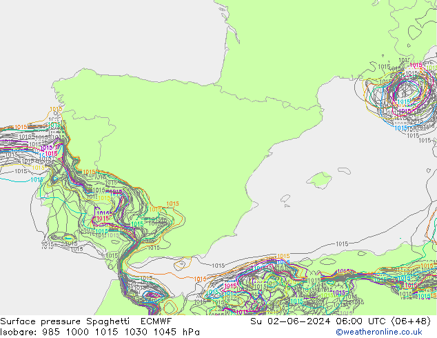 приземное давление Spaghetti ECMWF Вс 02.06.2024 06 UTC
