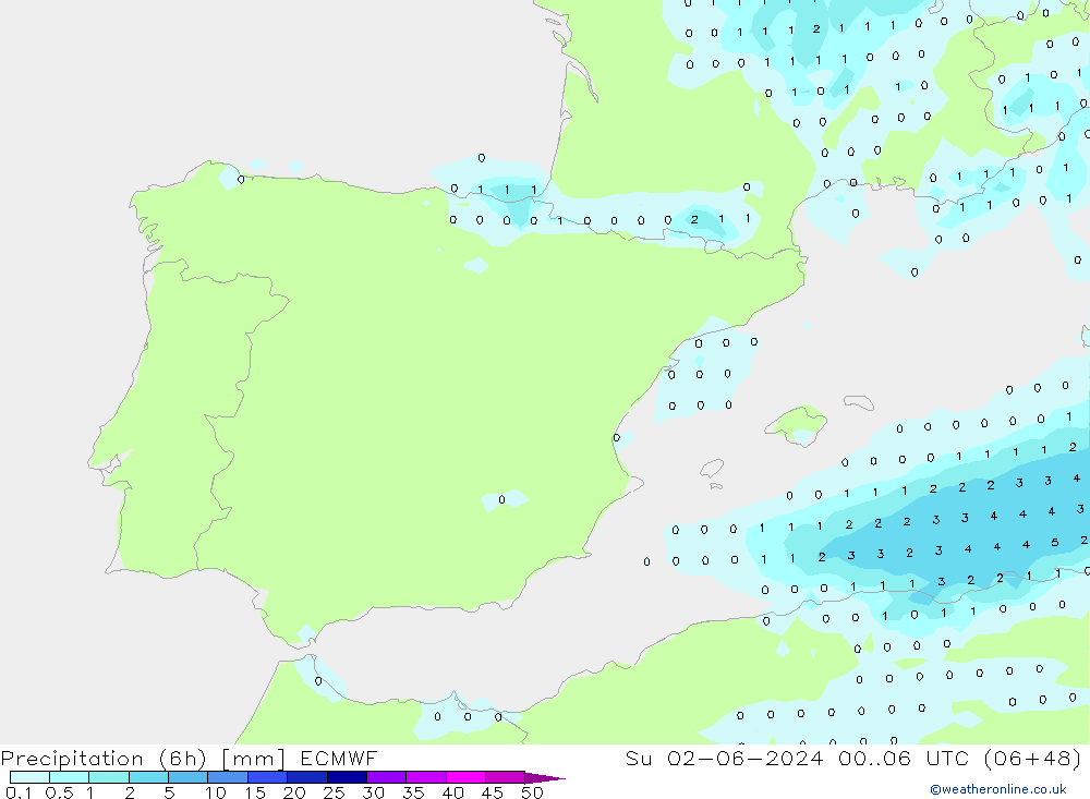 Precipitación (6h) ECMWF dom 02.06.2024 06 UTC