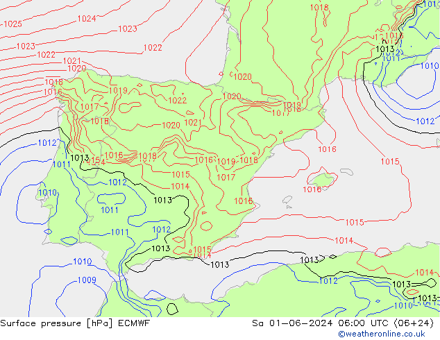 Surface pressure ECMWF Sa 01.06.2024 06 UTC