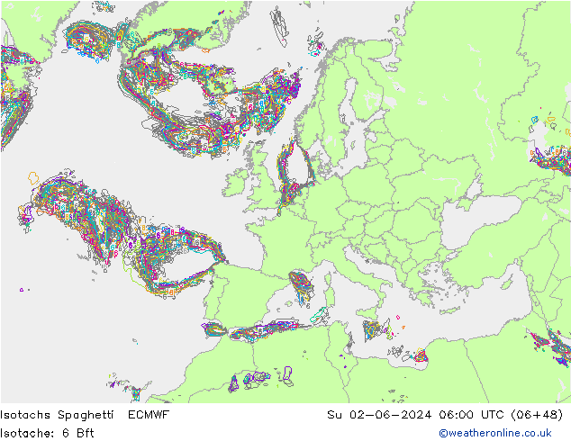 Isotachs Spaghetti ECMWF Вс 02.06.2024 06 UTC