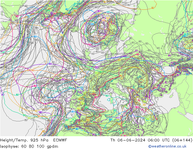 Geop./Temp. 925 hPa ECMWF jue 06.06.2024 06 UTC