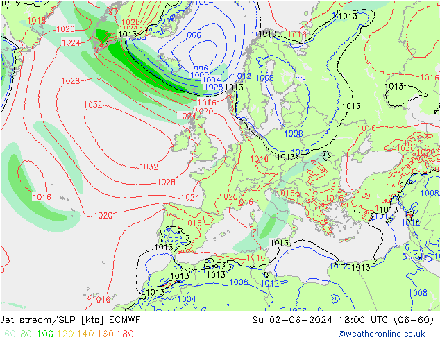 Jet stream/SLP ECMWF Su 02.06.2024 18 UTC