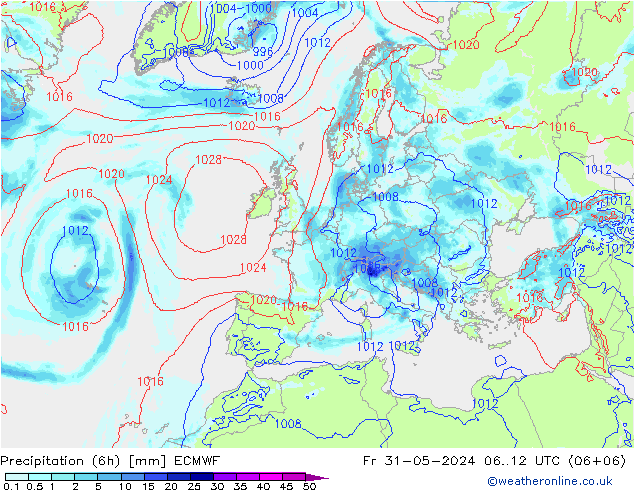 Precipitación (6h) ECMWF vie 31.05.2024 12 UTC