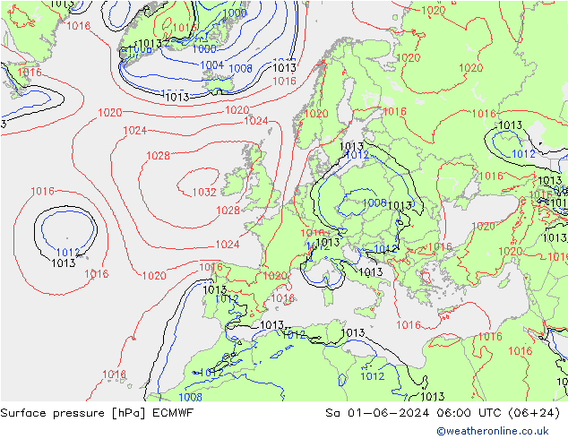 pressão do solo ECMWF Sáb 01.06.2024 06 UTC