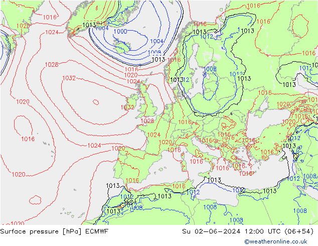 pressão do solo ECMWF Dom 02.06.2024 12 UTC