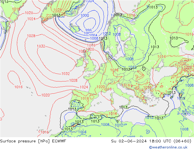 Yer basıncı ECMWF Paz 02.06.2024 18 UTC