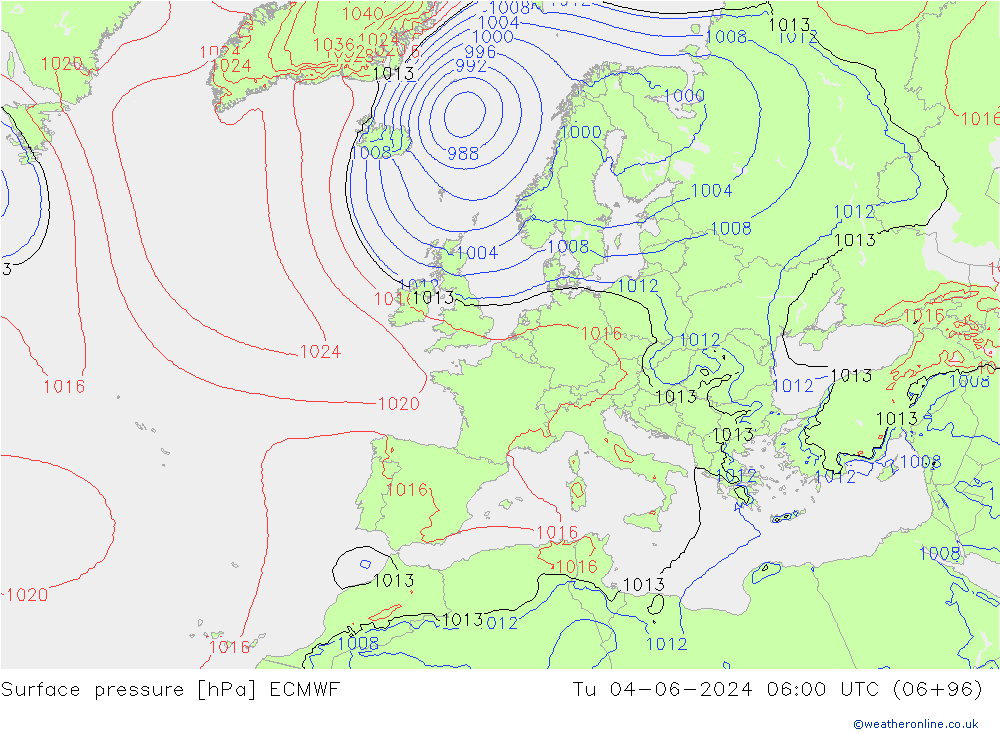 Surface pressure ECMWF Tu 04.06.2024 06 UTC