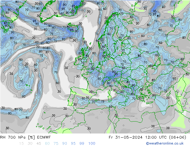 RH 700 hPa ECMWF ven 31.05.2024 12 UTC