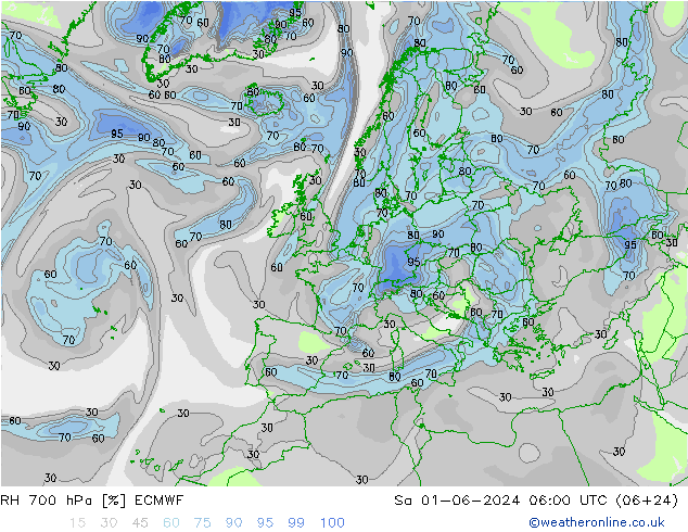 RH 700 hPa ECMWF Sa 01.06.2024 06 UTC