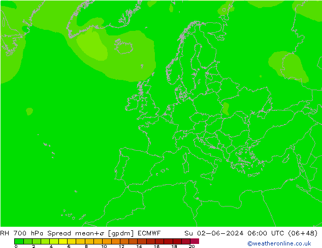 Humidité rel. 700 hPa Spread ECMWF dim 02.06.2024 06 UTC