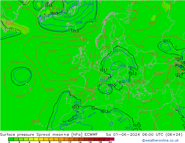 地面气压 Spread ECMWF 星期六 01.06.2024 06 UTC