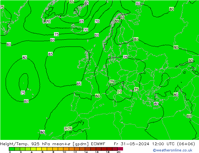 Hoogte/Temp. 925 hPa ECMWF vr 31.05.2024 12 UTC