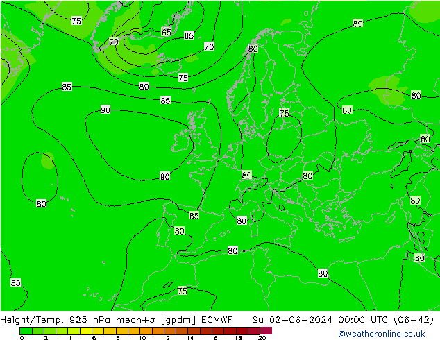 Height/Temp. 925 hPa ECMWF Su 02.06.2024 00 UTC