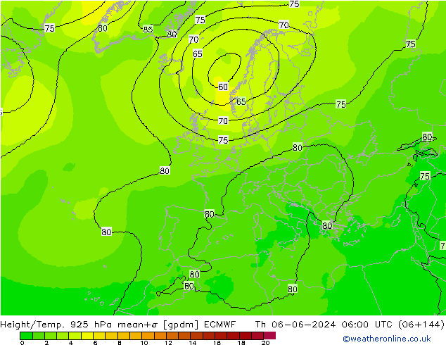 Height/Temp. 925 hPa ECMWF gio 06.06.2024 06 UTC