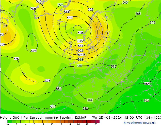 Height 500 hPa Spread ECMWF śro. 05.06.2024 18 UTC