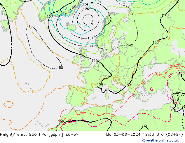 Yükseklik/Sıc. 850 hPa ECMWF Pzt 03.06.2024 18 UTC