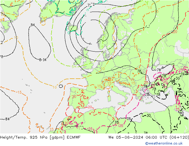 Height/Temp. 925 hPa ECMWF Mi 05.06.2024 06 UTC