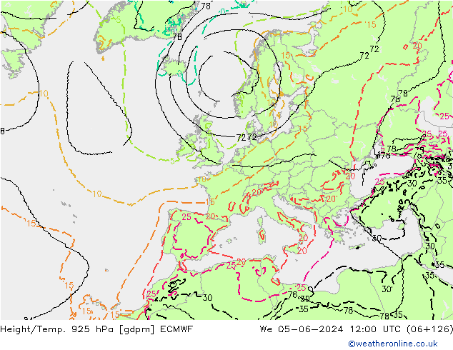 Height/Temp. 925 hPa ECMWF St 05.06.2024 12 UTC