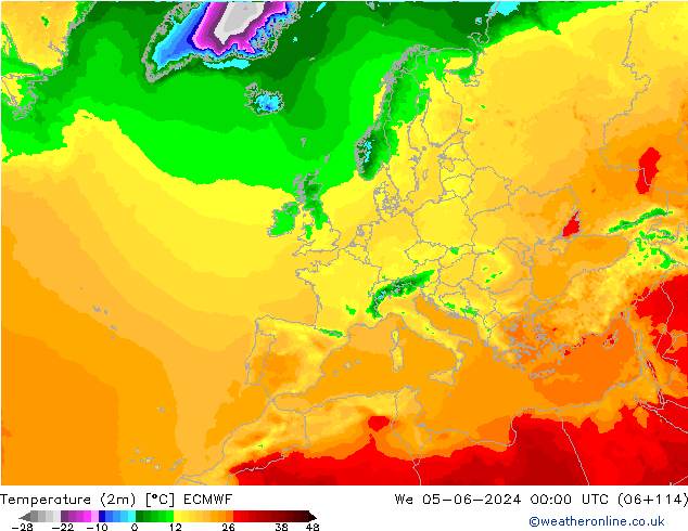 Sıcaklık Haritası (2m) ECMWF Çar 05.06.2024 00 UTC