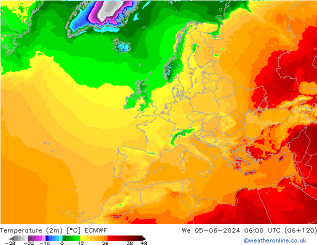 Temperature (2m) ECMWF We 05.06.2024 06 UTC