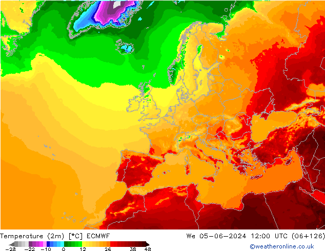 Temperatura (2m) ECMWF Qua 05.06.2024 12 UTC