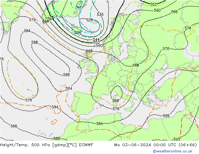 Height/Temp. 500 hPa ECMWF Mo 03.06.2024 00 UTC
