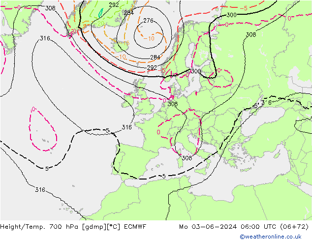 Yükseklik/Sıc. 700 hPa ECMWF Pzt 03.06.2024 06 UTC