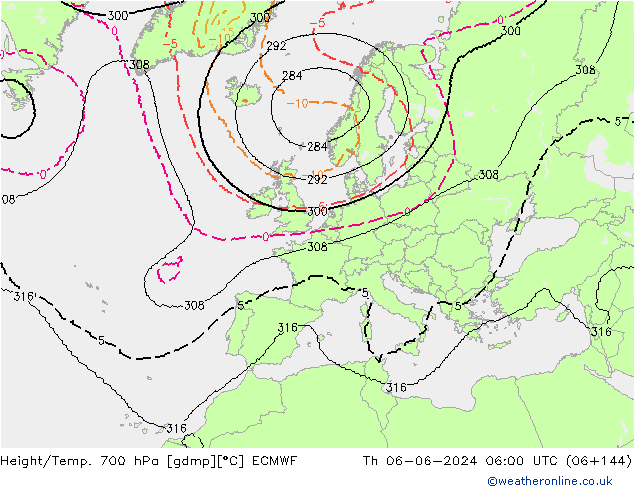 Height/Temp. 700 hPa ECMWF Do 06.06.2024 06 UTC