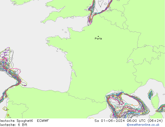 Isotachen Spaghetti ECMWF Sa 01.06.2024 06 UTC