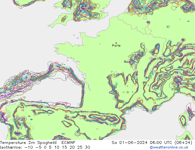 Temperaturkarte Spaghetti ECMWF Sa 01.06.2024 06 UTC