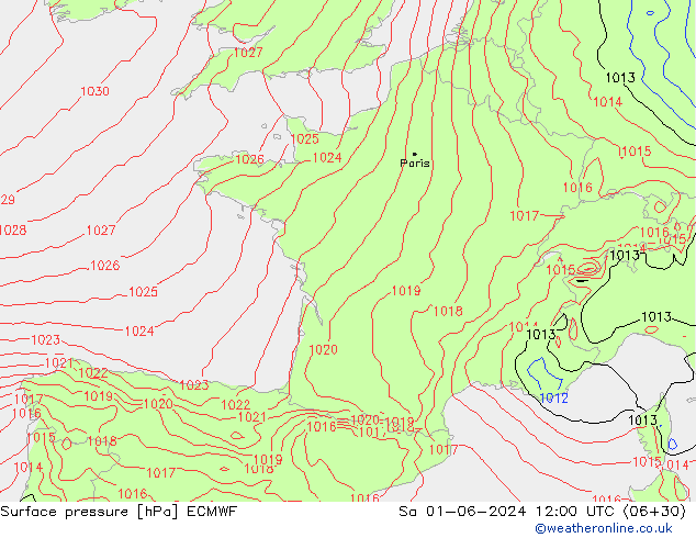 Pressione al suolo ECMWF sab 01.06.2024 12 UTC