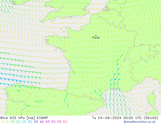 Wind 925 hPa ECMWF Tu 04.06.2024 00 UTC