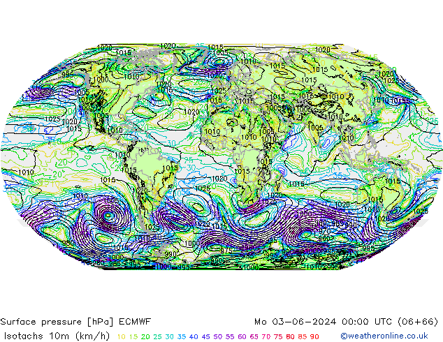 Isotachs (kph) ECMWF Mo 03.06.2024 00 UTC