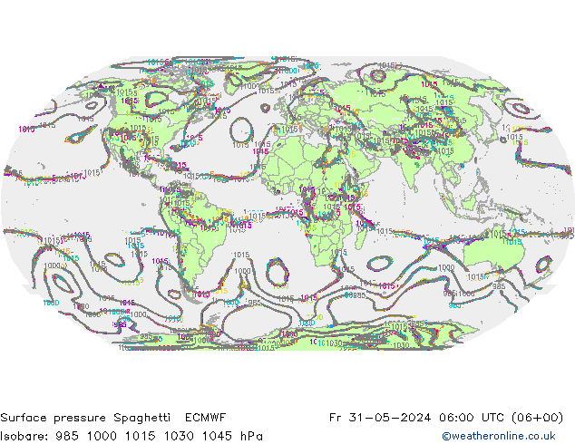 Luchtdruk op zeeniveau Spaghetti ECMWF vr 31.05.2024 06 UTC