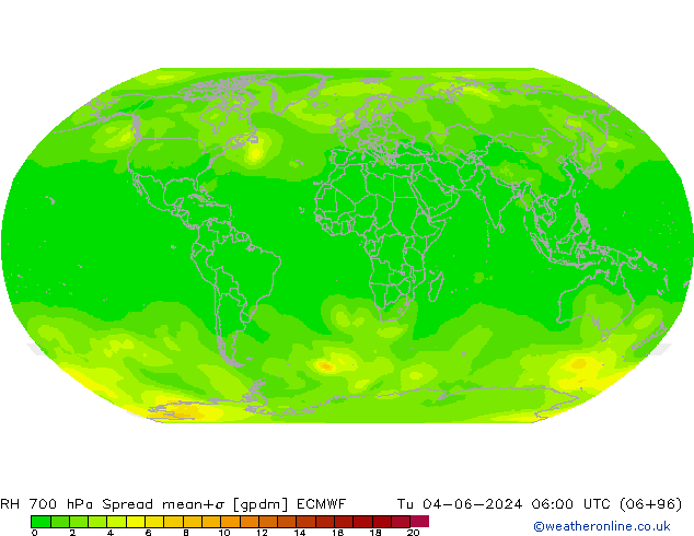 RH 700 hPa Spread ECMWF wto. 04.06.2024 06 UTC