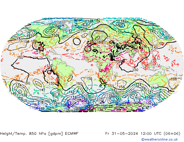 Hoogte/Temp. 850 hPa ECMWF vr 31.05.2024 12 UTC