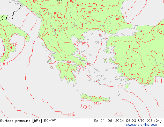 Bodendruck ECMWF Sa 01.06.2024 06 UTC