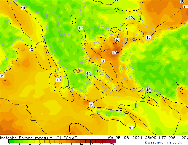 Isotachs Spread ECMWF mer 05.06.2024 06 UTC