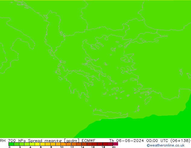 RH 700 hPa Spread ECMWF Qui 06.06.2024 00 UTC