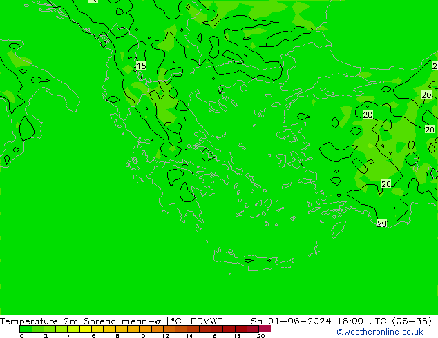 Temperatura 2m Spread ECMWF Sáb 01.06.2024 18 UTC