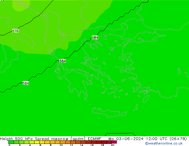 Height 500 hPa Spread ECMWF pon. 03.06.2024 12 UTC