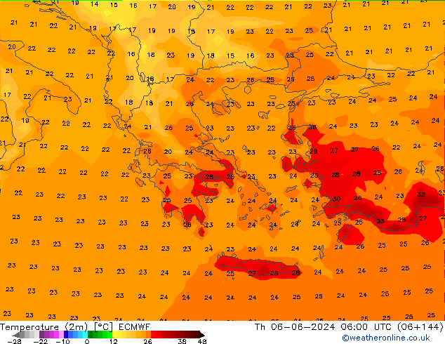 Temperatuurkaart (2m) ECMWF do 06.06.2024 06 UTC