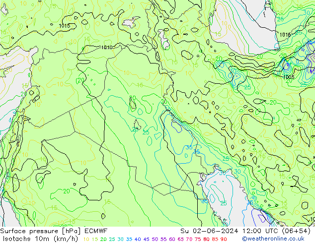 Eşrüzgar Hızları (km/sa) ECMWF Paz 02.06.2024 12 UTC