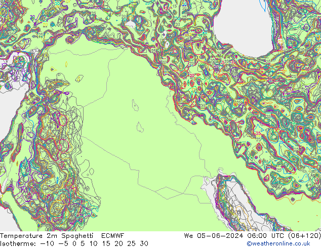 Temperatura 2m Spaghetti ECMWF mié 05.06.2024 06 UTC