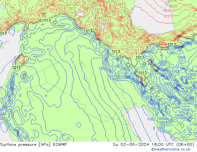 Atmosférický tlak ECMWF Ne 02.06.2024 18 UTC