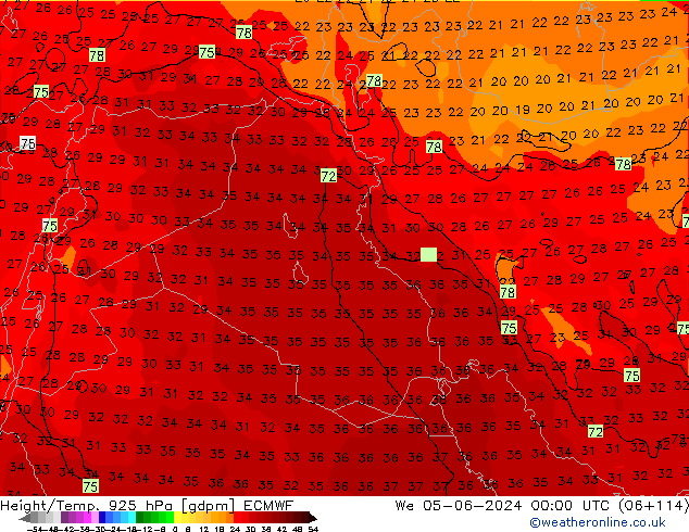 Height/Temp. 925 hPa ECMWF St 05.06.2024 00 UTC