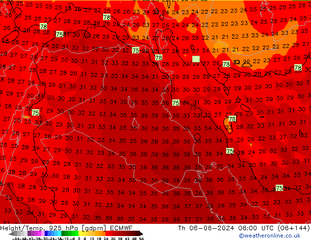 Géop./Temp. 925 hPa ECMWF jeu 06.06.2024 06 UTC