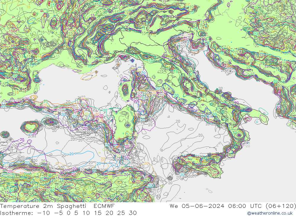 Temperature 2m Spaghetti ECMWF St 05.06.2024 06 UTC